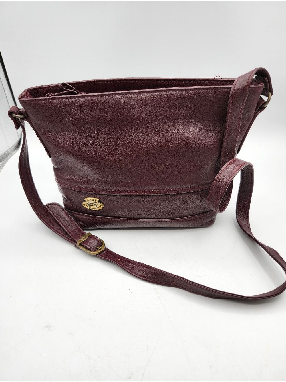 Etienne Aigner Rich Bordeaux Leather Crossbody with Gold-Tone Accent